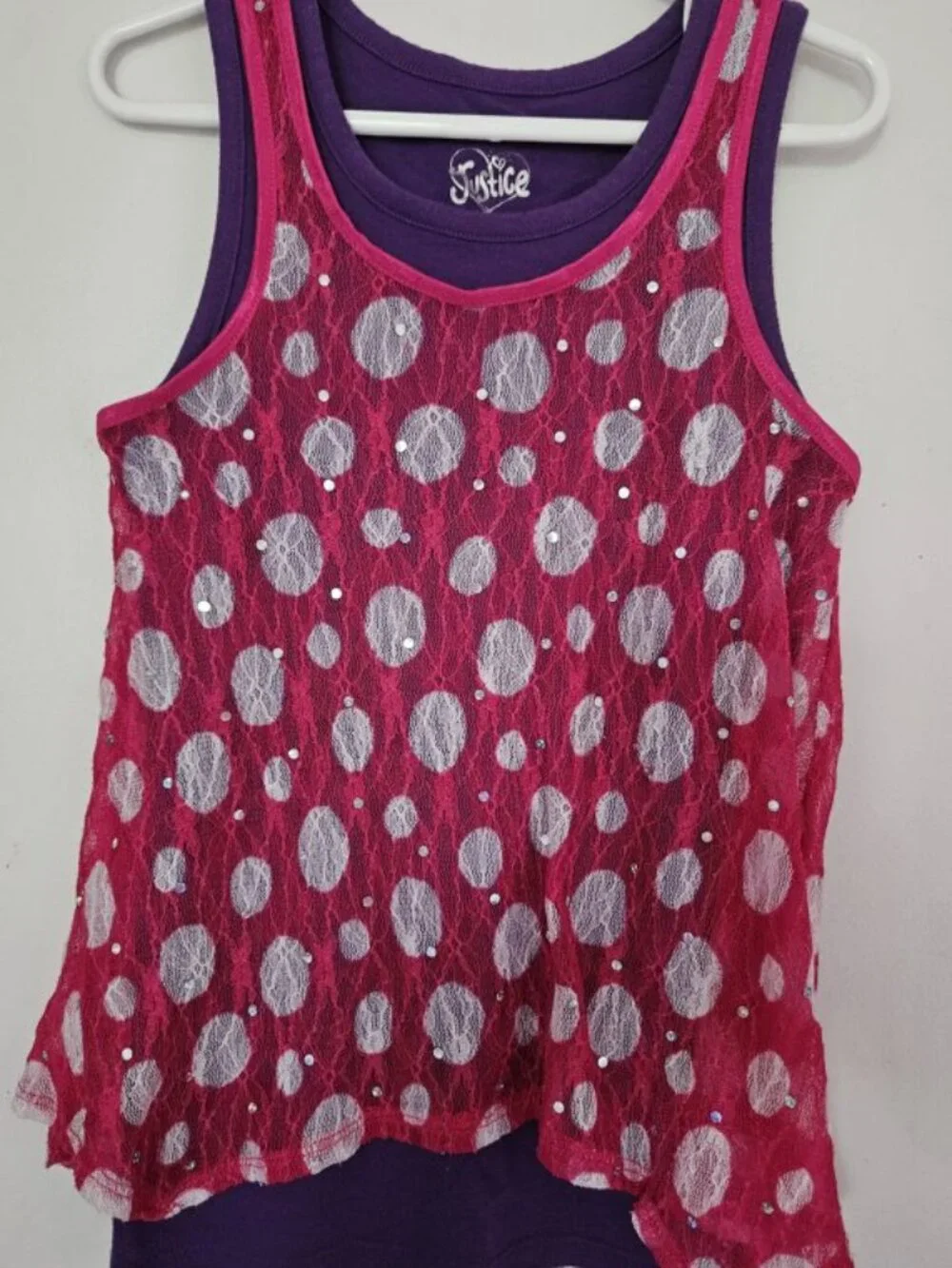 JUSTICE Pink and Purple Sparkly Layered Tank Top Girls Size 7